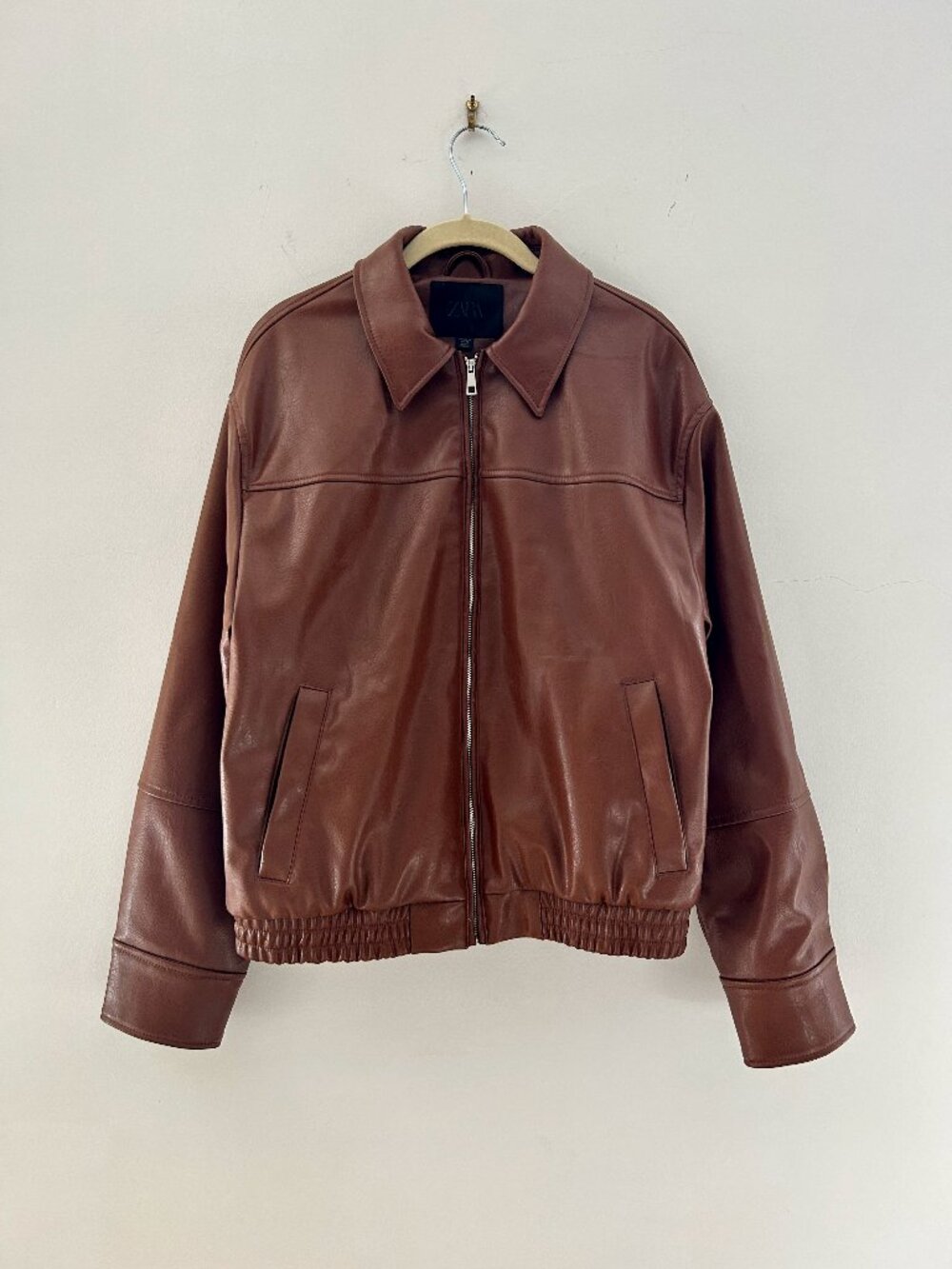 Zara Brown Faux Leather Bomber Jacket